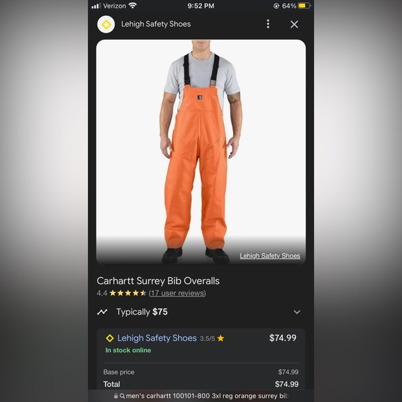 Carhartt Rain Gear: Orange PVC Rain Bib Overalls -Discontinued 3xl - Picture 2 of 9